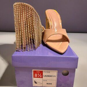 Liliana LAURENT-71 Cascading Rhinestone Chain Heels • Luxury Statement •8.5